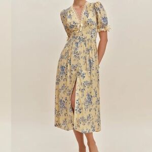 Reformation Yellow and Blue Floral Midi Dress
